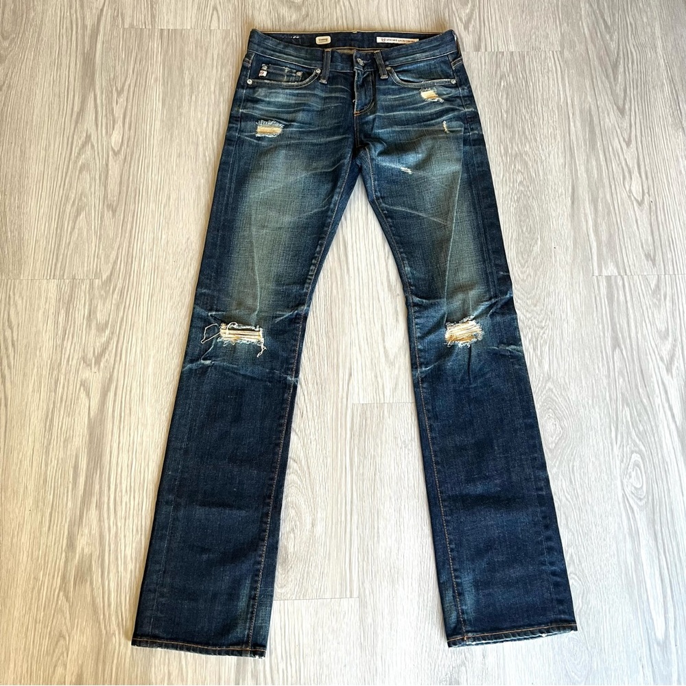 Ag Adriano Goldschmied Distressed Dark Indigo Boyfriend Jeans
